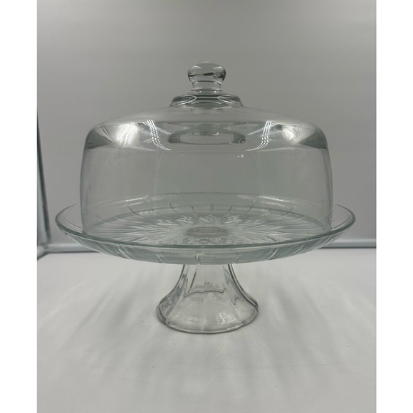 Vintage Other - Vintage Solid Glass Dome Starburst Cake Stand Punch Bowl Pedestal 12”